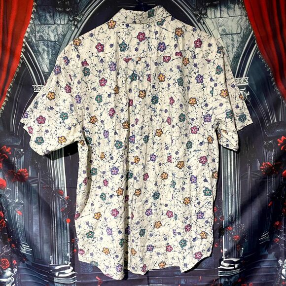 Stussy Button-Up Shirt Men's XL Beige Floral Print Short Sleeve Preppy Casual - Picture 3 of 6